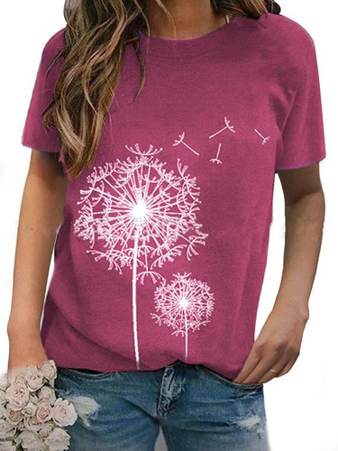 Women cotton blend Casual Printed Round Neck Short Sleeve T-Shirts Women cotton blend Casual Printed Round Neck Short Sleeve T-Shirts