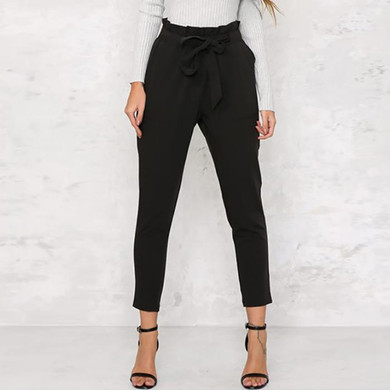 Casual Pure Color Long Pants With Belt