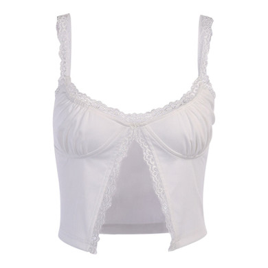 Single Button Ruched Camis Sexy Splice White Summer Camisole Ladies Casual 2020 Fashion Cropped Top Lace Women Camis