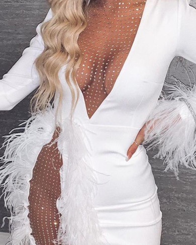 Sequined Feather Trim Mini Dress