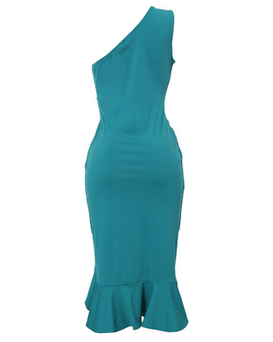 One Shoulder Scrunch Irregular Ruffles Hem Dress