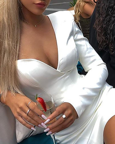 Solid One Shoulder Long Sleeve Bodycon Dress