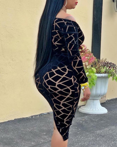 Geo Print See Through Mesh Dress