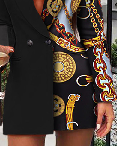 Chain Print Long Sleeve Blazer Dress