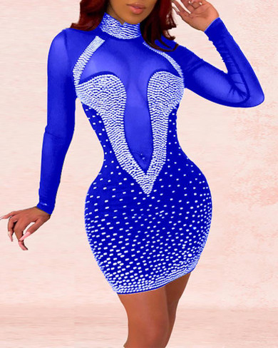 See Through Hot Stamping Bodycon Dress