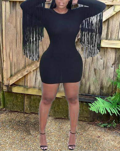 Tassel Sleeve Bodycon Mini Dress