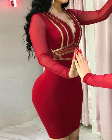 Contrast Binding Mesh Insert Bodycon Dress