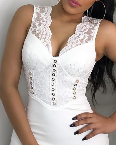 Lace Splicing Sleeveless Bodycon Dress