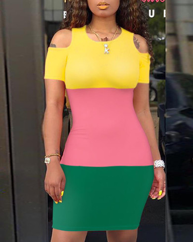 Cold Shoulder Colorblock Bodycon Dress