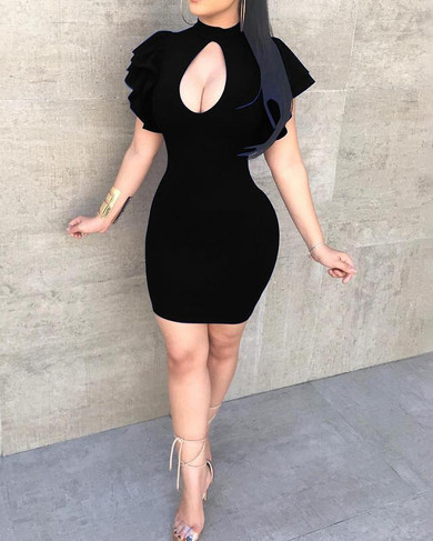 Cut Out Ruffled Sleeve Bodycon Dress