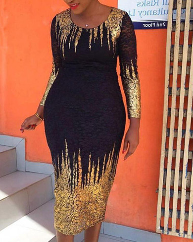 Glitter Round Neck Colorblock Insert Sequins Bodycon Dress