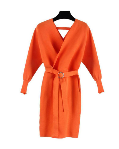V Neck Batwing Sleeve Bodycon Dress