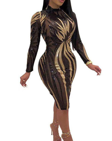 Mesh Insert Bodycon Midi Dress