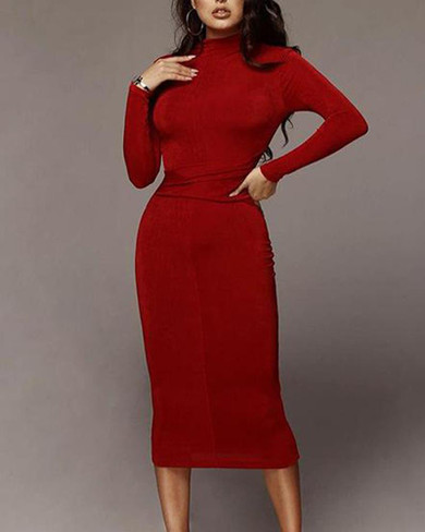 Round Neck Bodycon Midi Dress