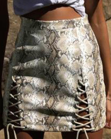 Snake Print Lace-Up Detail Skirt