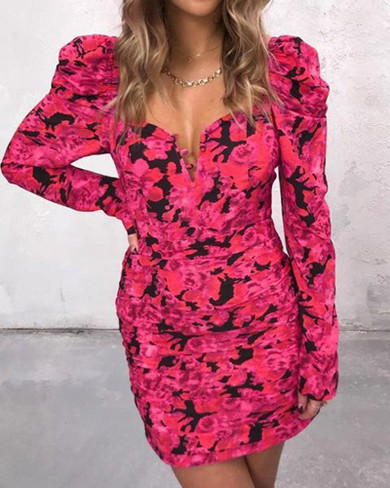 Square Neck Floral Bodycon Dress
