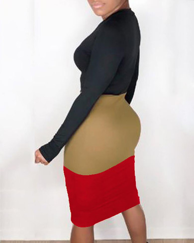 Colorblock Insert Long Sleeve Bodycon Dress