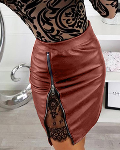 Sexy PU Zipper Mini Skirt