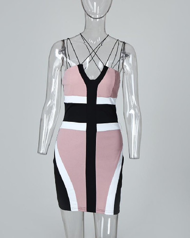 Colorblock Insert Crisscross Strap Bodycon Dress