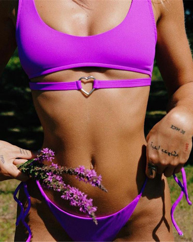 Solid Sleeveless Tied Detail Bikini Set