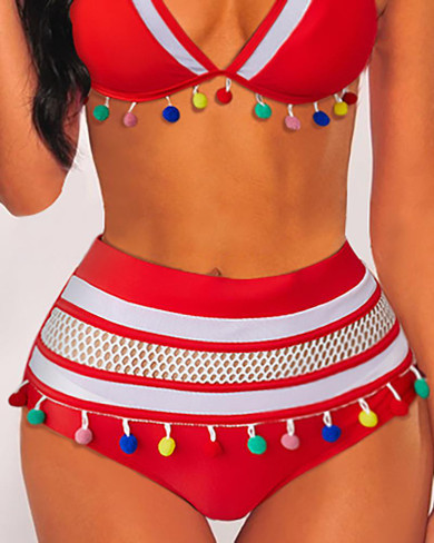 Colorful Pom Pom High Waist Bikini Set