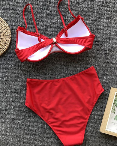 Ruched Detail High Waist Bikini Set