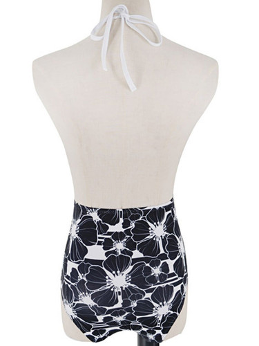 Deep V-Neck  Backless  High Stretch  Abstract Print One Piece