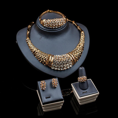 2017 LAN PALACE  african beads jewelry sets crystal gold color  jewelry necklace stud earring ring bracelets free shipping