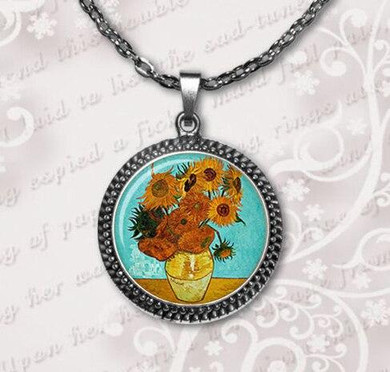 2017 Promotion Limited Classic Women Collier Collares Maxi Necklace Sunflower Necklaces Jewelry Van Gogh Pendant Glass Dome HZ1
