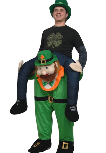 Adult St Patricks Day Carry Me Ride A Leprechaun Costume Shamrock Necklace Set