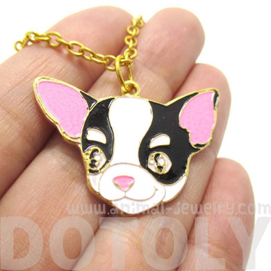 Chihuahua Puppy Dog Shaped Animal Pendant Necklace in Black and White | Limited Edition