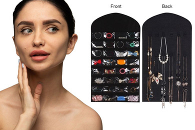 Closet Hanging Jewelry Organizer Necklace Storage Holder Display Case Bag Pouch