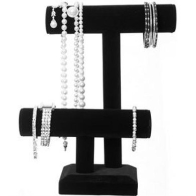 Dial Industries Black Velvet Jewelry Display Double Tier Design