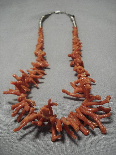 Earlier Vintage Navajo Sterling Silver Red Coral Native American Necklace Old