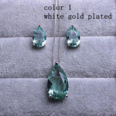 Fashion Jewelry Set Water Drop Shape Clear  Crystal Earring/Necklace Set PWX1732001
