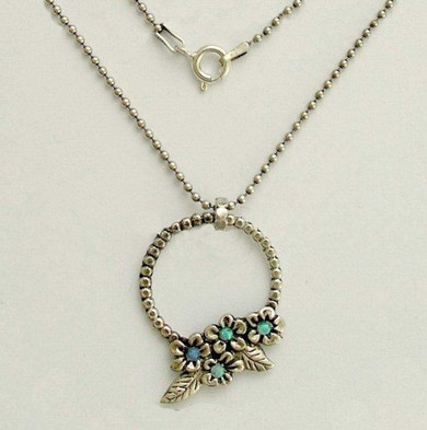 Floral pendant, Flower botanical necklace, blue opal stones necklace, simple necklace, sterling silver necklace - Winds of change N4627A