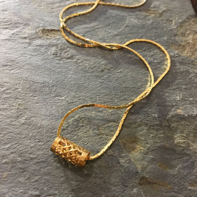 Gold tube necklace, Layering Necklace, Dainty tube pendant necklace, Minimalist gold necklace, Gift for her, tiny bead pendant - AFN 112