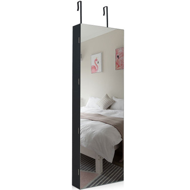 Lockable Storage Jewelry Cabinet  with Frameless Mirror-Black