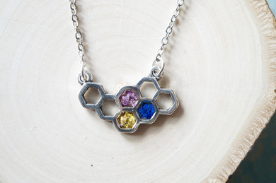 Real Dried Flowers in Honeycomb Resin Necklace in Purple Blue Yellow