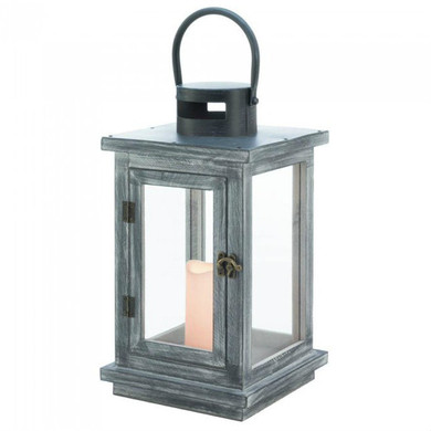 Distressed Gray Wood Candle Lantern with LED Candle - 18 inches Distressed Gray Wood Candle Lantern with LED Candle - 18 inches