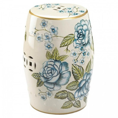 Romantic Floral Decorative Ceramic Stool or Side Table