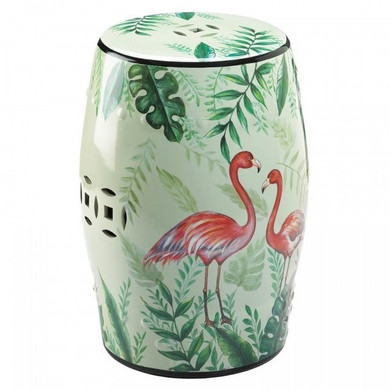 Tropical Flamingo Decorative Ceramic Stool or Side Table