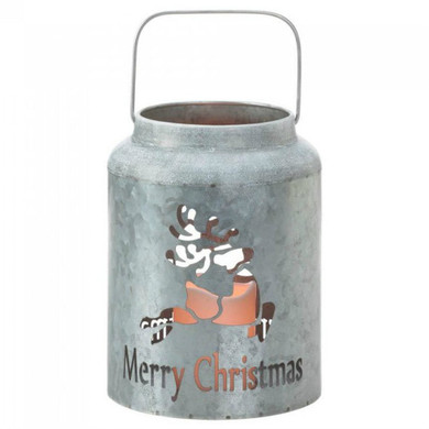 Galvanized Metal LED Candle Lantern - Merry Christmas