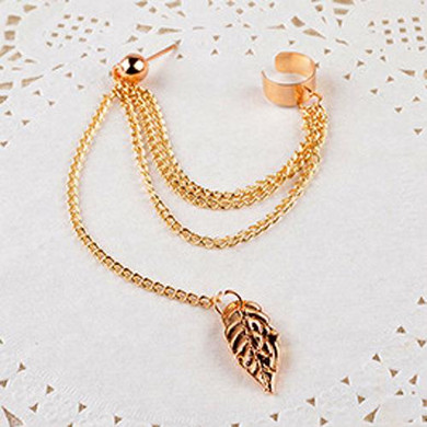 Adjustable Stud and Clip Leaf Tassel Earrings