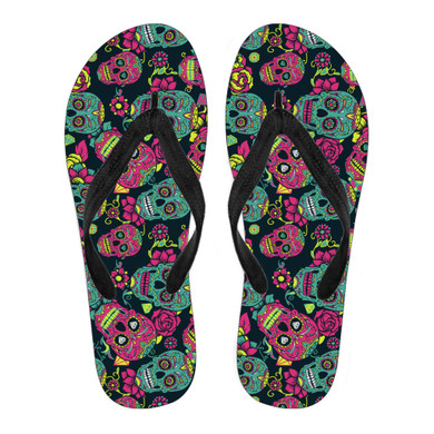 Red & Yellow Sugar Skull Flip Flops