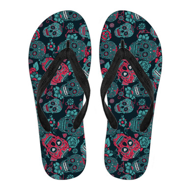 Red & Blue Sugar Skull Flip Flops