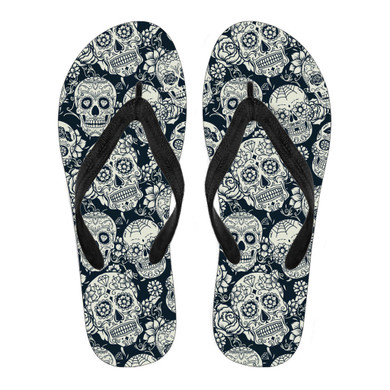 Black & White Sugar Skull Flip Flops