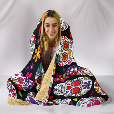 Multi-Colored Sugar Skull II Hooded Blanket