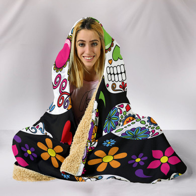Multi-Colored Sugar Skull Hooded Blanket