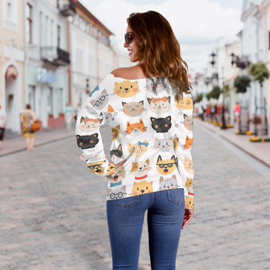 Cat Faces Off Shoulder Hoodie